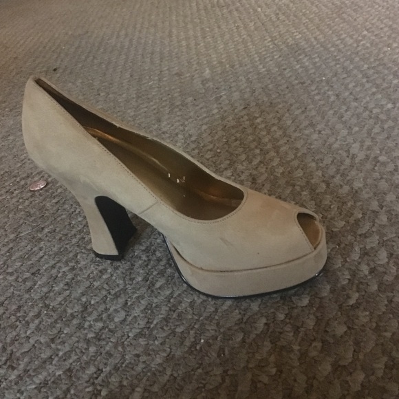 Tan suede high heels