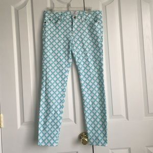 leaf print ankle jeans