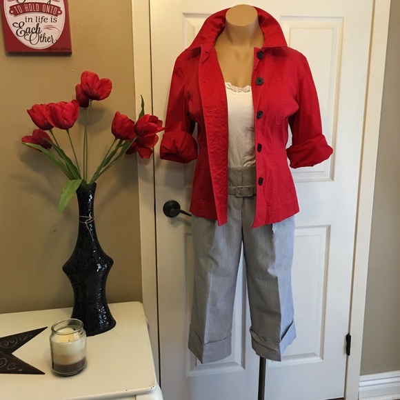 ABS Allen Schwartz Pants - ADORABLE navy white stripe cuffed capris