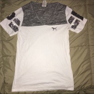 VS Pink sequence V-neck tee