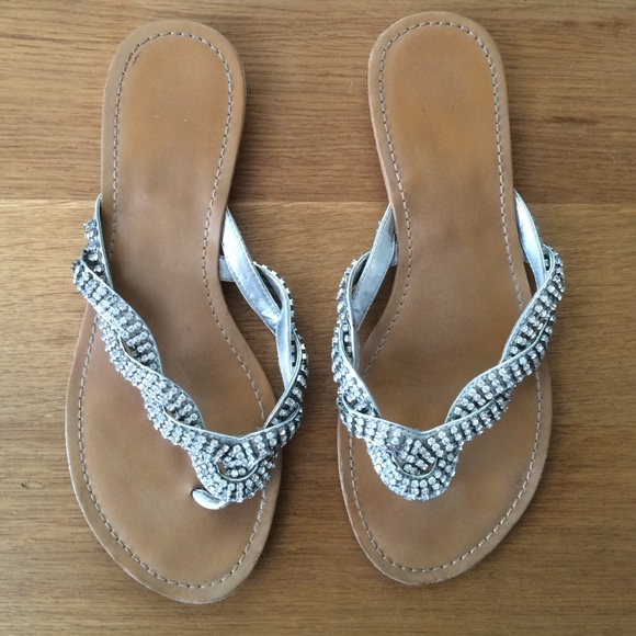 Silver rhinestone flip flops