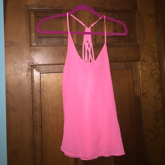 Neon pink chiffon tank top