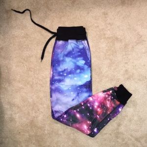Galaxy print joggers with drawstring/back pocket.