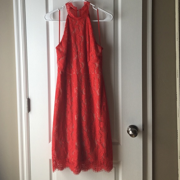Sexy Red High Neck Lace dress