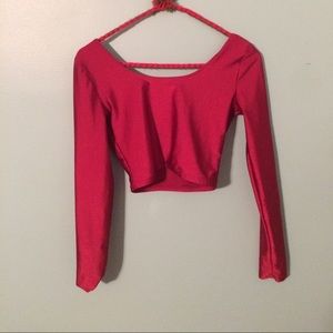 A red long sleeve, scoop neck, crop top