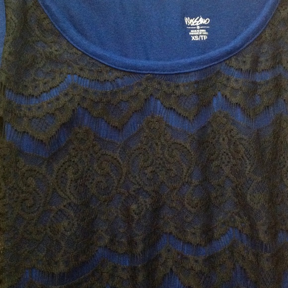 Blue and black lace tank top