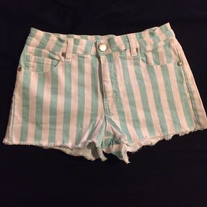 mint and white striped shorts