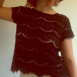 Boho Black Floral Lace Top with Back Zipper