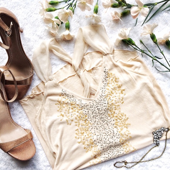 {Express} Bohemian Sparkle Cream Nude Tank