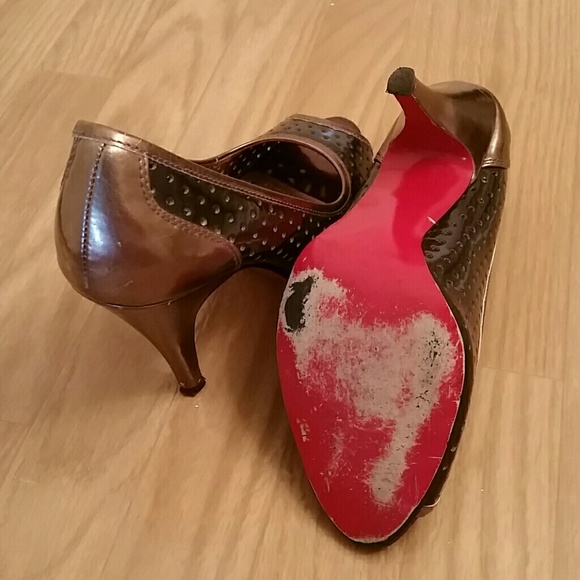 Unlisted Dark Brown & Bronze Peep-Toe Pumps - Picture 2 of 4