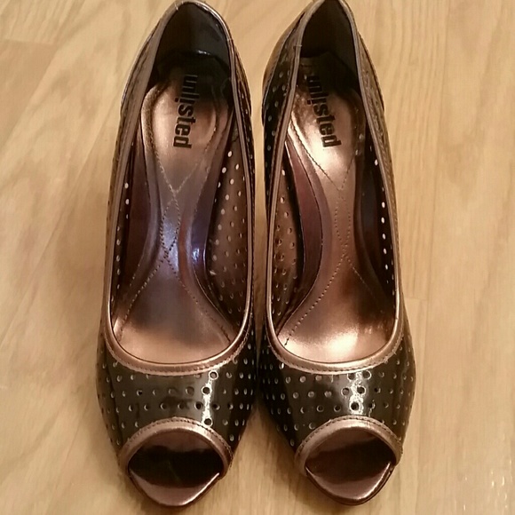 Unlisted Dark Brown & Bronze Peep-Toe Pumps - Picture 3 of 4