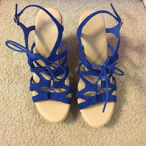 Laced up blue wedges