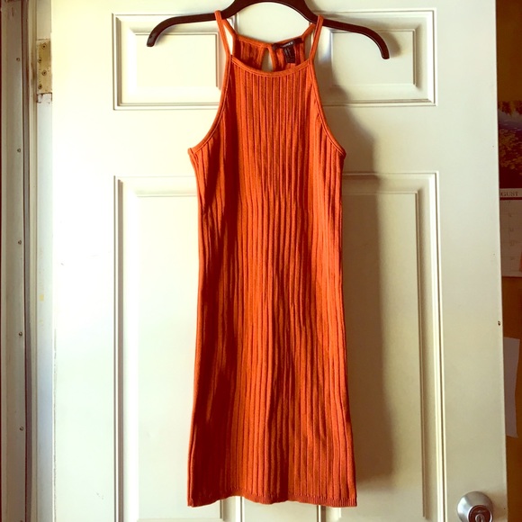 Orange body con ribbed dress