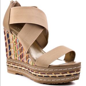 Charles Davide nude wedge sandal