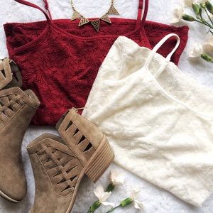 {Express} 2 Bra Cami Tank Tops Red & Ivory