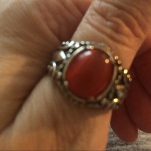 Tibetan silver ring with orange stone
