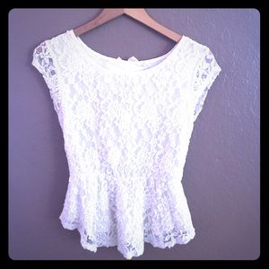 Sweet White Lace Peplum Top with Bows in the Back!