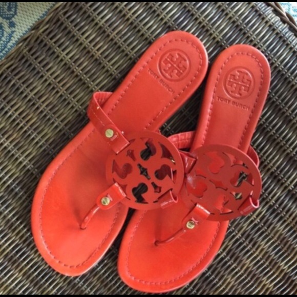 Tory Burch Orange Leather Miller Sandals