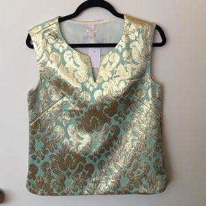 J Crew Gold and Teal Jacquard sleeveless top