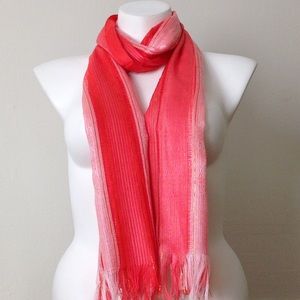Melon & peach scarf with gold thread