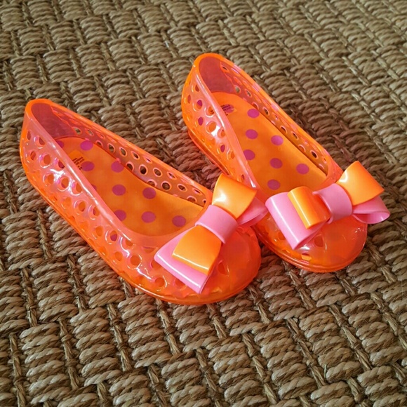 Bright Orange and Pink Jelly Bow Slip on Shoes 5