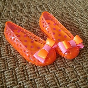 Bright Orange and Pink Jelly Bow Slip on Shoes 5