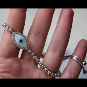 Sterling Silver Evil Eye Adjustable Bolo Bracelet