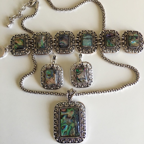 Shell Set Vintage Silver Necklace Bracelet Earring - Picture 4 of 5