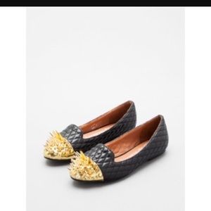 Jeffrey Campbell flats with gold spikes
