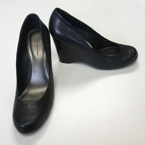 INC International Concepts Black Leather Wedges