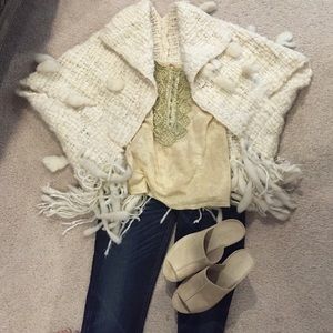 Cream wool one of a kind handmade poncho
