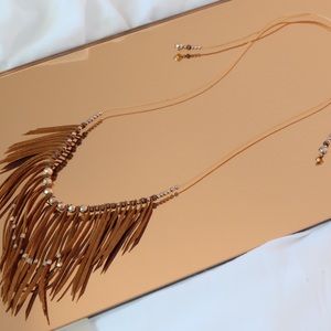 NEW brown suede tassel necklace with gold beads.
