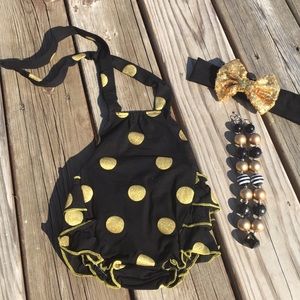 Gold Polka-Dot Bubble Romper Set