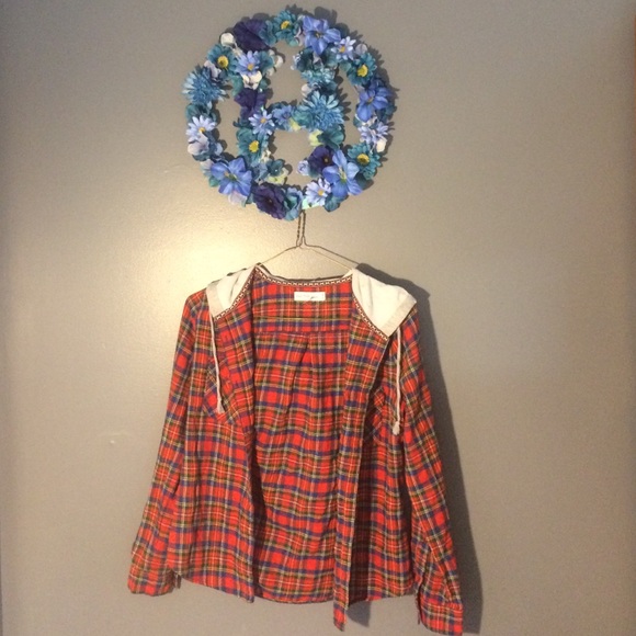 Cozy red flannel with sweatshirt hood