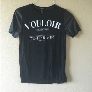 Faux Leather French Sleeved Black Top