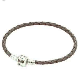 Pandora single braided leather charm bracelet