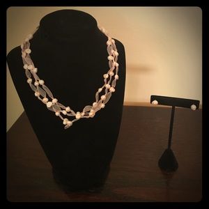 Pink saltwater pearl necklace and earring set