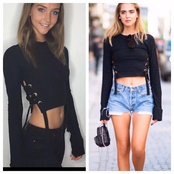 ✨💫Super cute Lace me up cropped sweatshirt!✨💫 - Picture 3 of 4