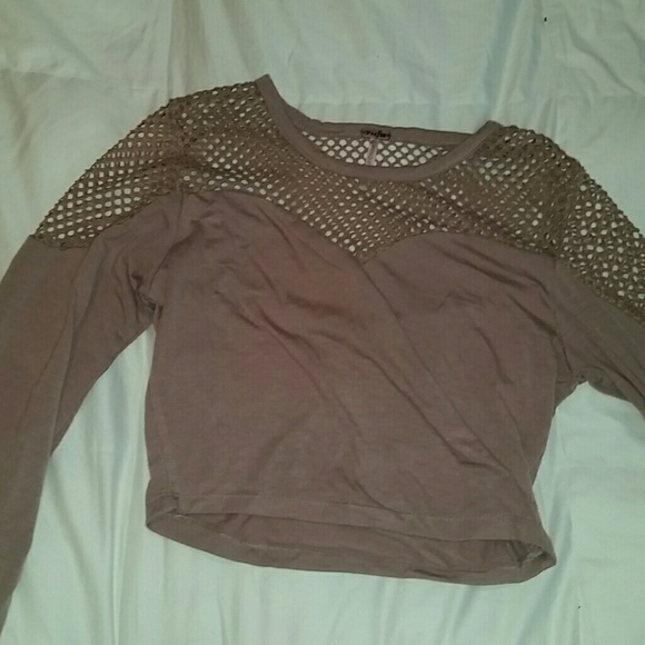 Nude/Beige long sleeve mesh crop top