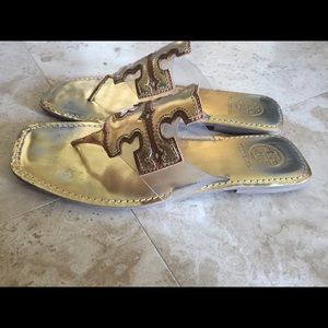 Tory Burch Grier Flats Metallic Gold/Tan