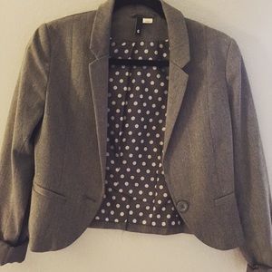 GRAY BLAZER WITH POLKA DOT LINING