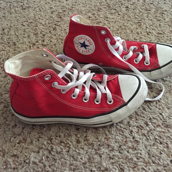 Red high top all star converse