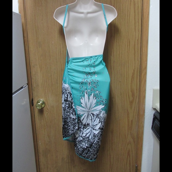 Divine Green Multicolored Cover Up W/Flowers-Belt - Picture 4 of 4