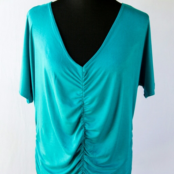 Draped turquise blouse - Picture 1 of 3