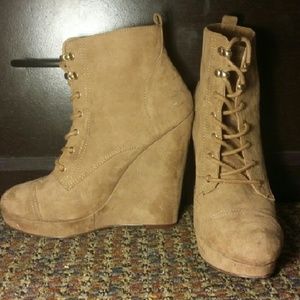 Tan high-heeled booties