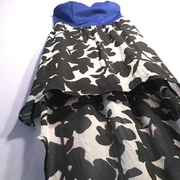 Blue and Patterned High-Low Dress - Picture 2 of 4