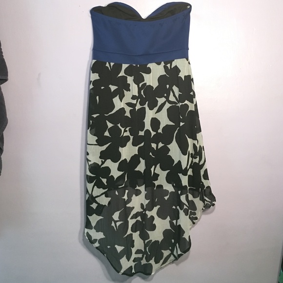 Blue and Patterned High-Low Dress - Picture 4 of 4