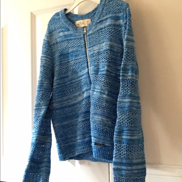 Blue knit full zip sweater