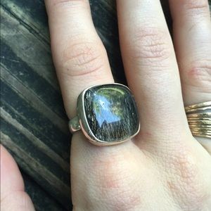 Size 7 Sterling silver and tourmalated Quartz ring
