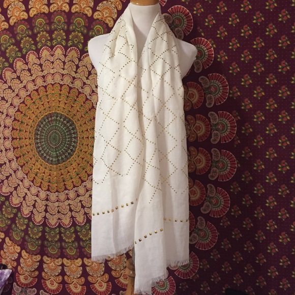 Gold Studded Scarf - Cream